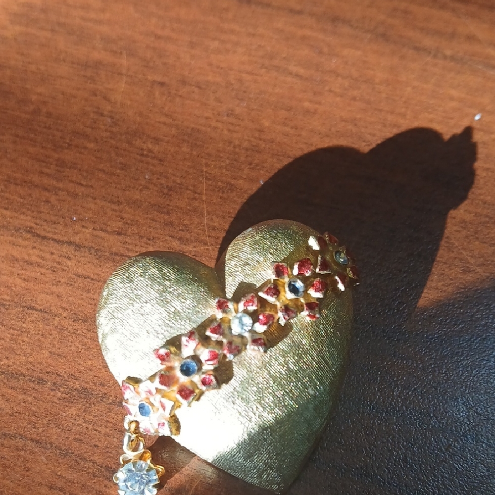 Gold Heart Pendant with Multicolor Floral Design